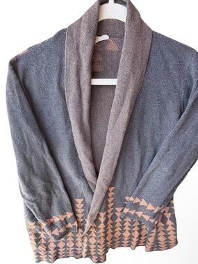INDIGENOUS Organic Cotton Knit Open Front Cardigan Sweater Size Large Brown Gray